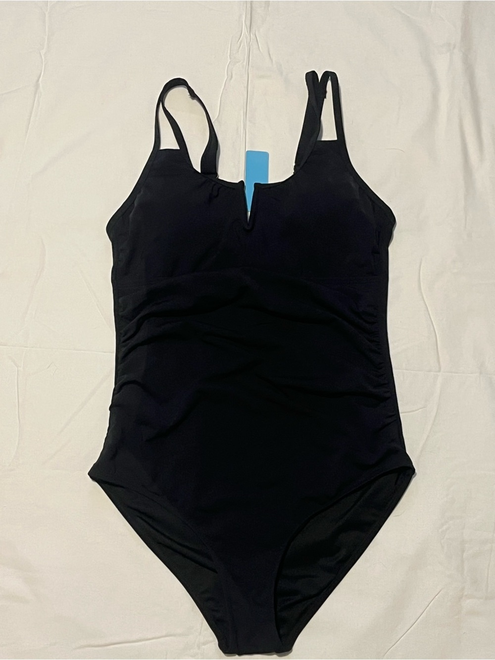 Yonique Black Ruched One-Piece Swimsuit - Size S NWT - V-Neck Strappy Back - Picture 3 of 6